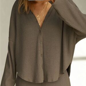 JOAH Brown Relaxed V-Neck Cardigan